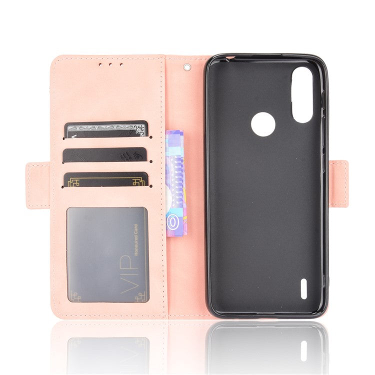 Wallet Design Leather Phone Feature Protective Cover Case with Stand and Multiple Card Slots for Motorola Moto E7 Power/Moto E7i Power - Pink