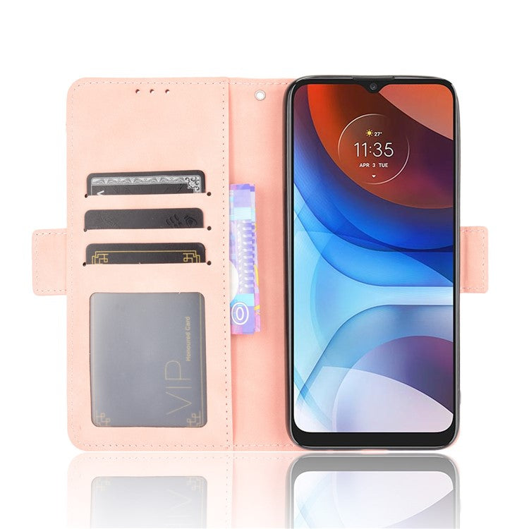Wallet Design Leather Phone Feature Protective Cover Case with Stand and Multiple Card Slots for Motorola Moto E7 Power/Moto E7i Power - Pink