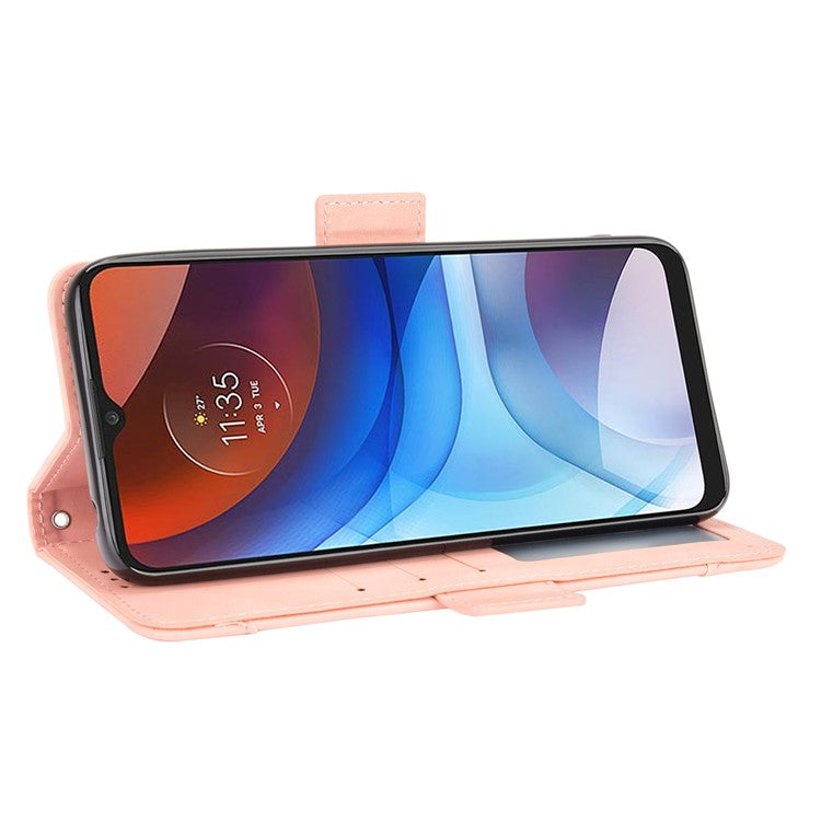 Wallet Design Leather Phone Feature Protective Cover Case with Stand and Multiple Card Slots for Motorola Moto E7 Power/Moto E7i Power - Pink