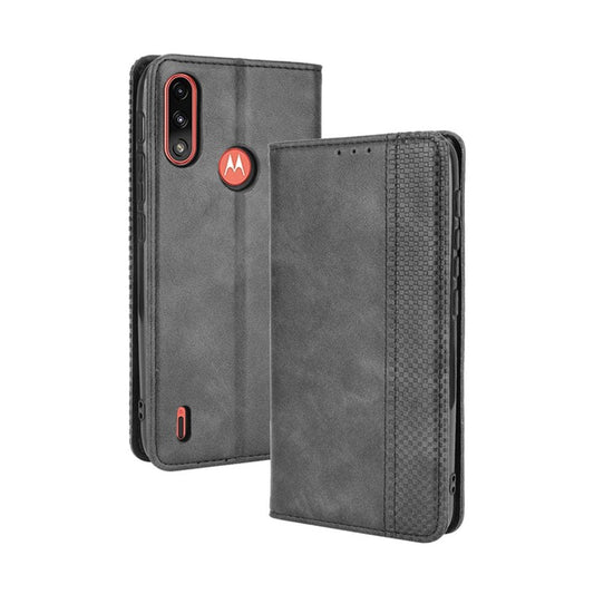 Wallet Stand Design Magnetic Vintage Style Phone Case Cover for Motorola Moto E7 Power/Moto E7i Power - Black