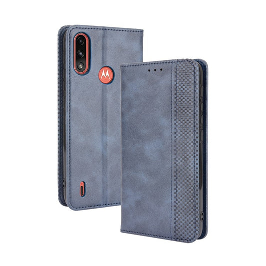 Wallet Stand Design Magnetic Vintage Style Phone Case Cover for Motorola Moto E7 Power/Moto E7i Power - Blue