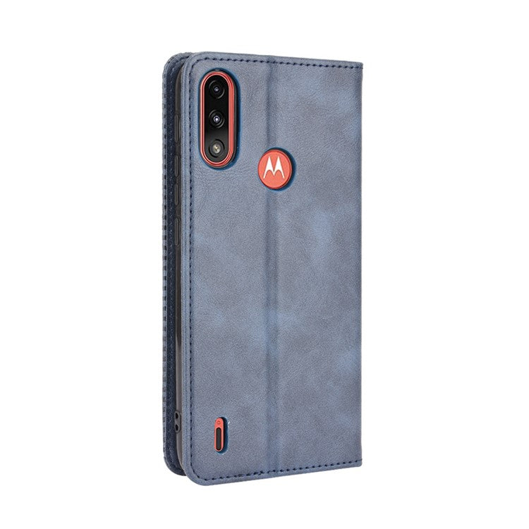 Wallet Stand Design Magnetic Vintage Style Phone Case Cover for Motorola Moto E7 Power/Moto E7i Power - Blue