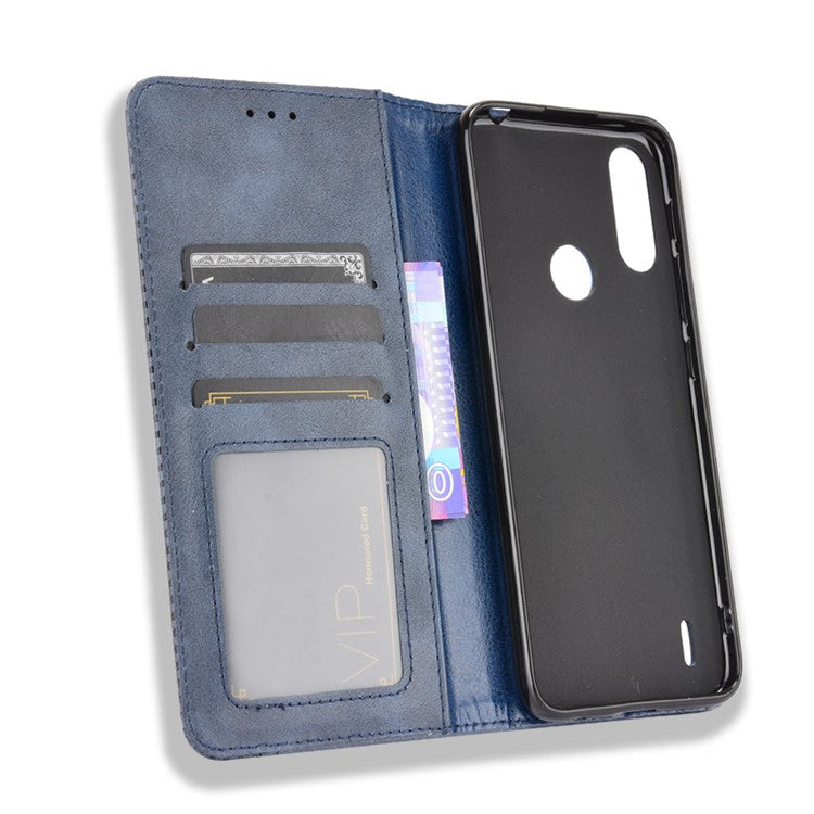 Wallet Stand Design Magnetic Vintage Style Phone Case Cover for Motorola Moto E7 Power/Moto E7i Power - Blue