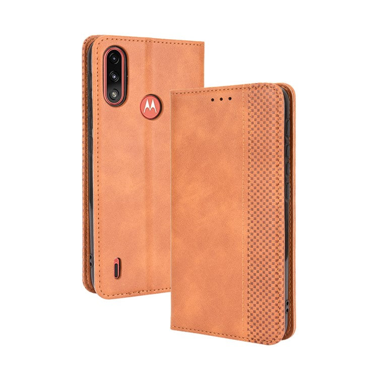 Wallet Stand Design Magnetic Vintage Style Phone Case Cover for Motorola Moto E7 Power/Moto E7i Power - Brown