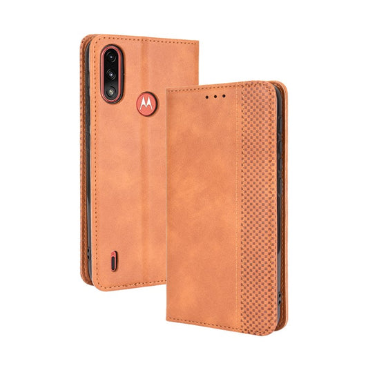 Wallet Stand Design Magnetic Vintage Style Phone Case Cover for Motorola Moto E7 Power/Moto E7i Power - Brown
