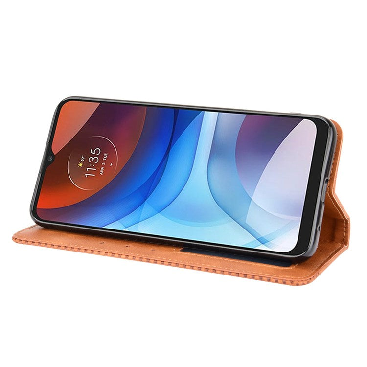 Wallet Stand Design Magnetic Vintage Style Phone Case Cover for Motorola Moto E7 Power/Moto E7i Power - Brown