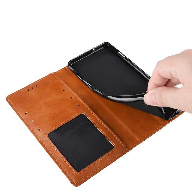Wallet Stand Design Magnetic Vintage Style Phone Case Cover for Motorola Moto E7 Power/Moto E7i Power - Brown