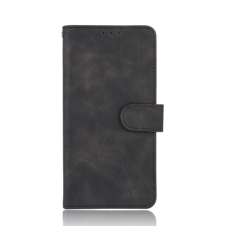 Skin-touch Folio Flip Leather Protective Shell for Motorola Moto E7 Power/Moto E7i Power 2021 Wallet Stand Cover - Black