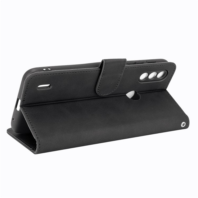 Skin-touch Folio Flip Leather Protective Shell for Motorola Moto E7 Power/Moto E7i Power 2021 Wallet Stand Cover - Black