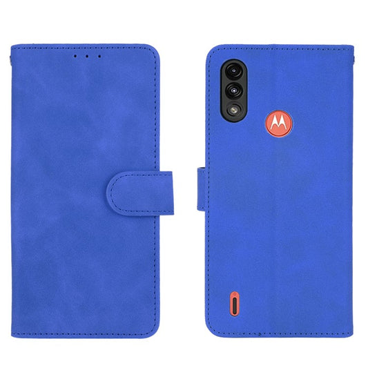 Skin-touch Folio Flip Leather Protective Shell for Motorola Moto E7 Power/Moto E7i Power 2021 Wallet Stand Cover - Blue