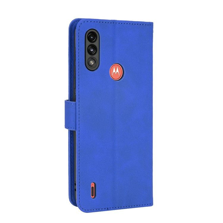 Skin-touch Folio Flip Leather Protective Shell for Motorola Moto E7 Power/Moto E7i Power 2021 Wallet Stand Cover - Blue