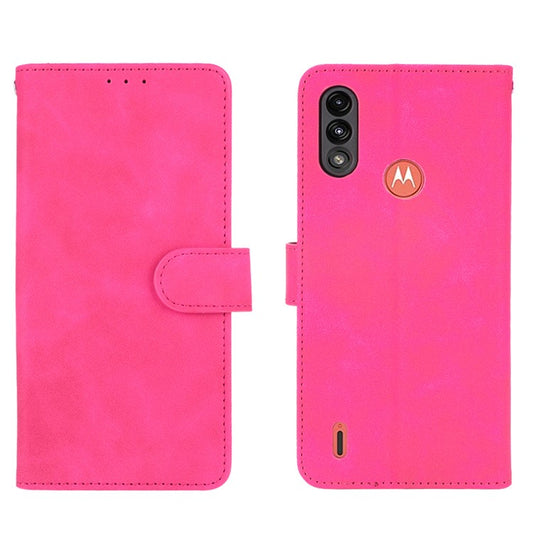 Skin-touch Folio Flip Leather Protective Shell for Motorola Moto E7 Power/Moto E7i Power 2021 Wallet Stand Cover - Rose