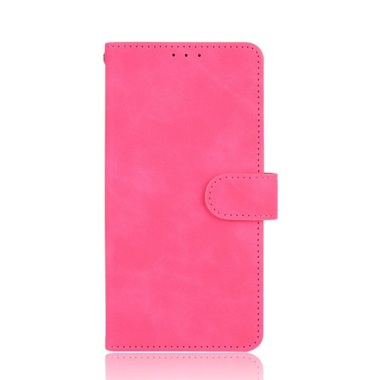 Skin-touch Folio Flip Leather Protective Shell for Motorola Moto E7 Power/Moto E7i Power 2021 Wallet Stand Cover - Rose
