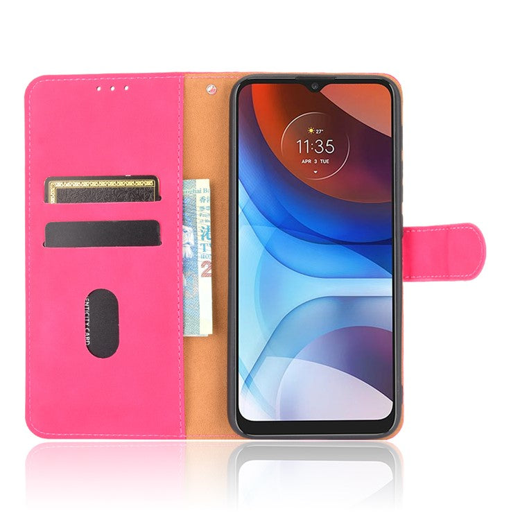 Skin-touch Folio Flip Leather Protective Shell for Motorola Moto E7 Power/Moto E7i Power 2021 Wallet Stand Cover - Rose