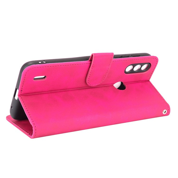 Skin-touch Folio Flip Leather Protective Shell for Motorola Moto E7 Power/Moto E7i Power 2021 Wallet Stand Cover - Rose