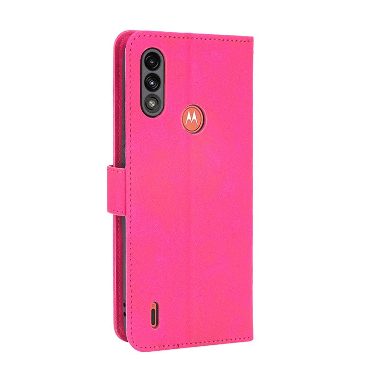 Skin-touch Folio Flip Leather Protective Shell for Motorola Moto E7 Power/Moto E7i Power 2021 Wallet Stand Cover - Rose
