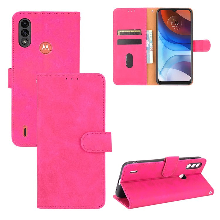 Skin-touch Folio Flip Leather Protective Shell for Motorola Moto E7 Power/Moto E7i Power 2021 Wallet Stand Cover - Rose