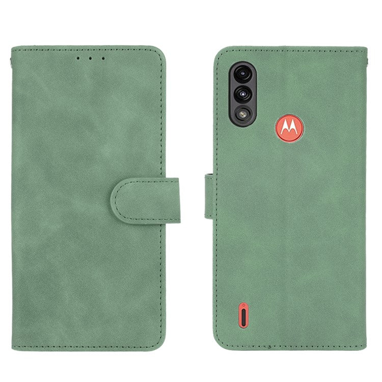 Skin-touch Folio Flip Leather Protective Shell for Motorola Moto E7 Power/Moto E7i Power 2021 Wallet Stand Cover - Green