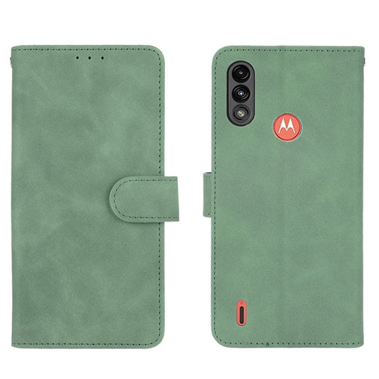 Skin-touch Folio Flip Leather Protective Shell for Motorola Moto E7 Power/Moto E7i Power 2021 Wallet Stand Cover - Green