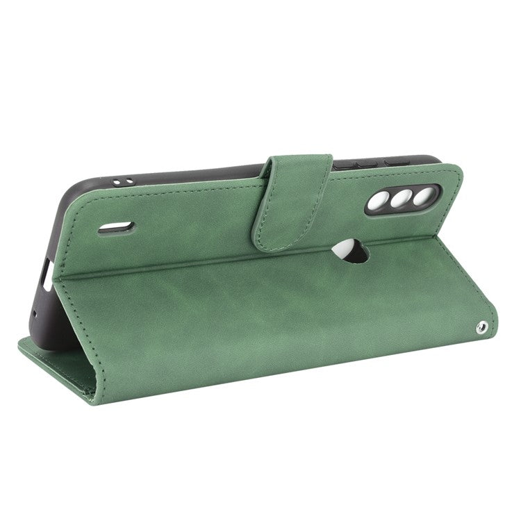 Skin-touch Folio Flip Leather Protective Shell for Motorola Moto E7 Power/Moto E7i Power 2021 Wallet Stand Cover - Green