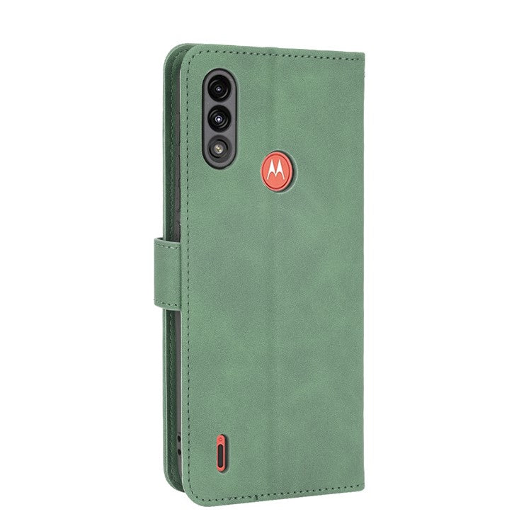 Skin-touch Folio Flip Leather Protective Shell for Motorola Moto E7 Power/Moto E7i Power 2021 Wallet Stand Cover - Green