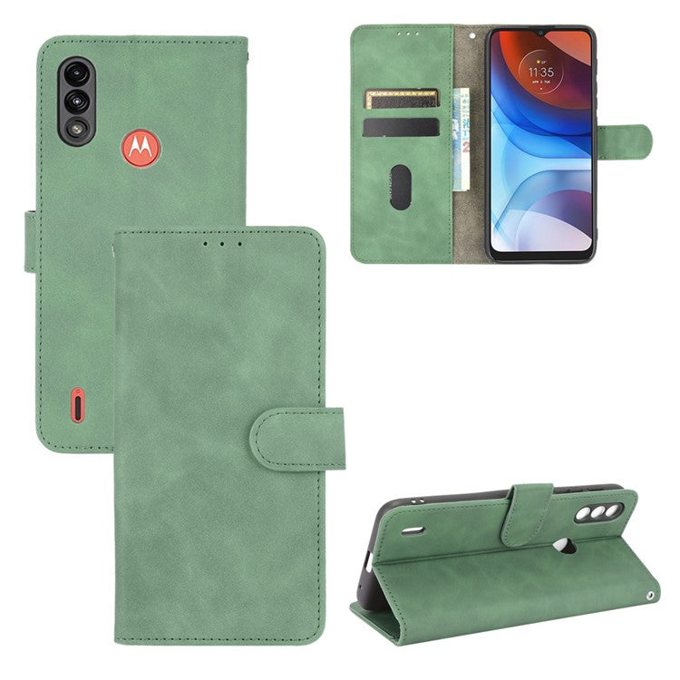 Skin-touch Folio Flip Leather Protective Shell for Motorola Moto E7 Power/Moto E7i Power 2021 Wallet Stand Cover - Green
