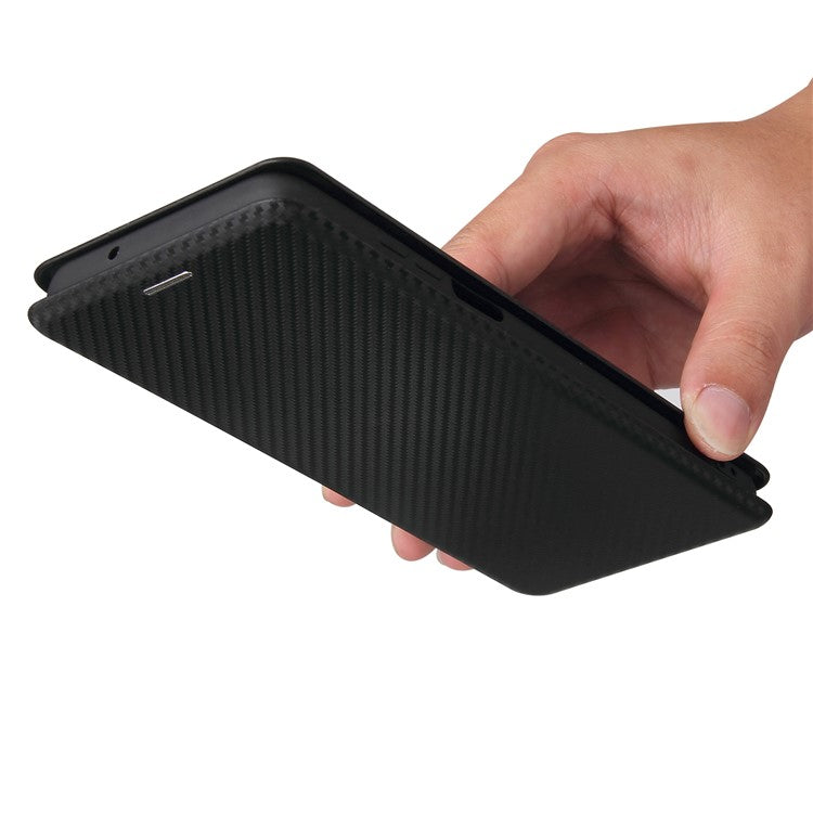 Auto-absorbed Stand Carbon Fiber Texture Leather Shell Cover for Motorola Edge S / Moto G100 - Black