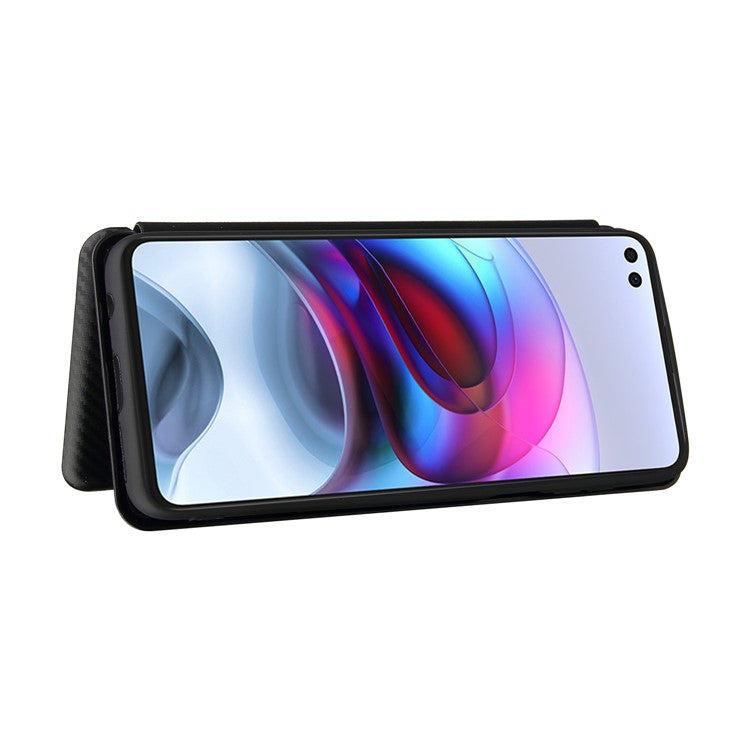Auto-absorbed Stand Carbon Fiber Texture Leather Shell Cover for Motorola Edge S / Moto G100 - Black