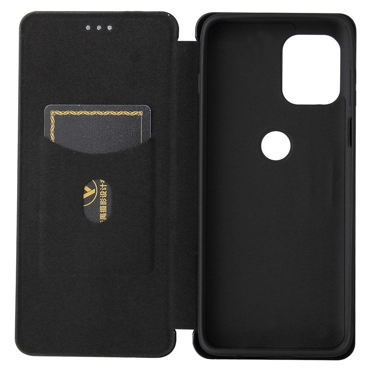 Auto-absorbed Stand Carbon Fiber Texture Leather Shell Cover for Motorola Edge S / Moto G100 - Black