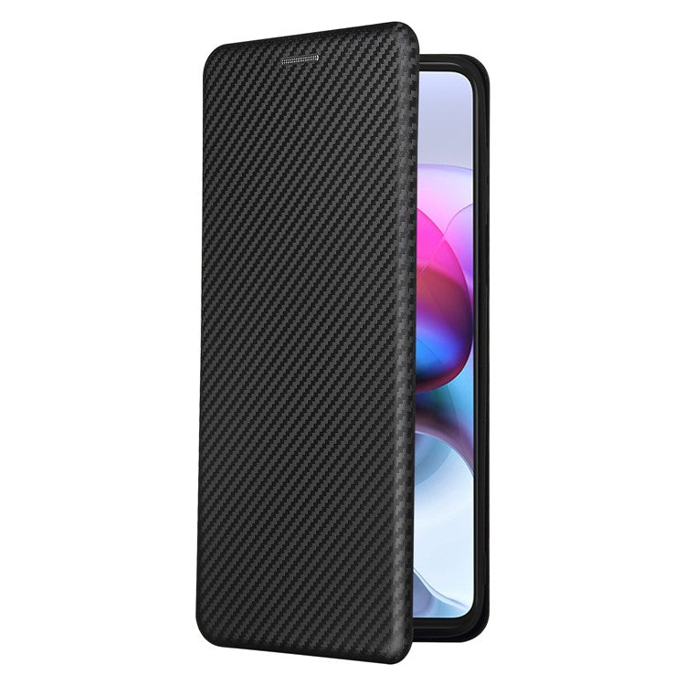 Auto-absorbed Stand Carbon Fiber Texture Leather Shell Cover for Motorola Edge S / Moto G100 - Black