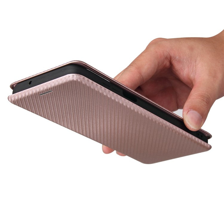 Auto-absorbed Stand Carbon Fiber Texture Leather Shell Cover for Motorola Edge S / Moto G100 - Gold