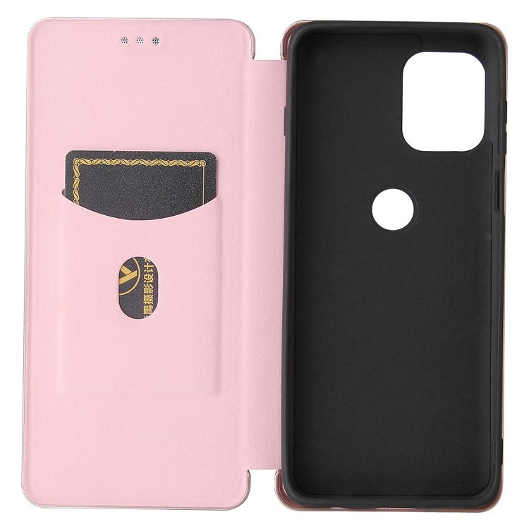 Auto-absorbed Stand Carbon Fiber Texture Leather Shell Cover for Motorola Edge S / Moto G100 - Gold
