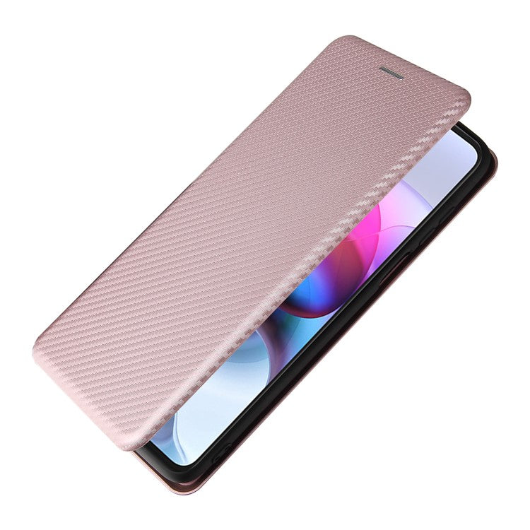Auto-absorbed Stand Carbon Fiber Texture Leather Shell Cover for Motorola Edge S / Moto G100 - Gold