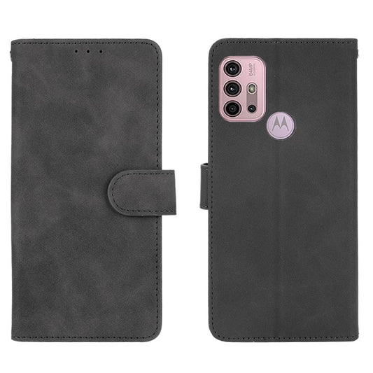 Silky Touch Leather Wallet Stand Shell Cover for Motorola Moto G30/G20 / G10 - Black