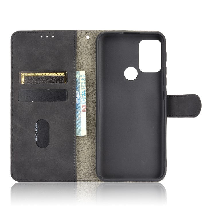 Silky Touch Leather Wallet Stand Shell Cover for Motorola Moto G30/G20 / G10 - Black