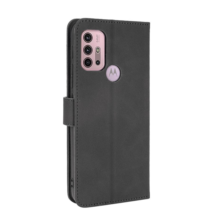 Silky Touch Leather Wallet Stand Shell Cover for Motorola Moto G30/G20 / G10 - Black