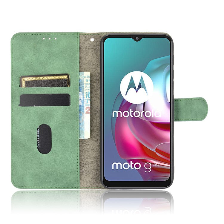 Silky Touch Leather Wallet Stand Shell Cover for Motorola Moto G30/G20 / G10 - Green