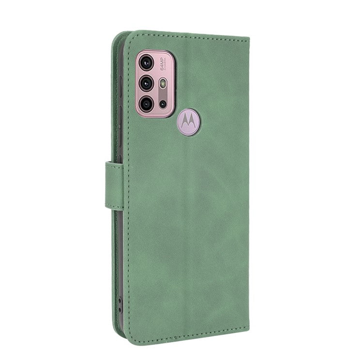 Silky Touch Leather Wallet Stand Shell Cover for Motorola Moto G30/G20 / G10 - Green