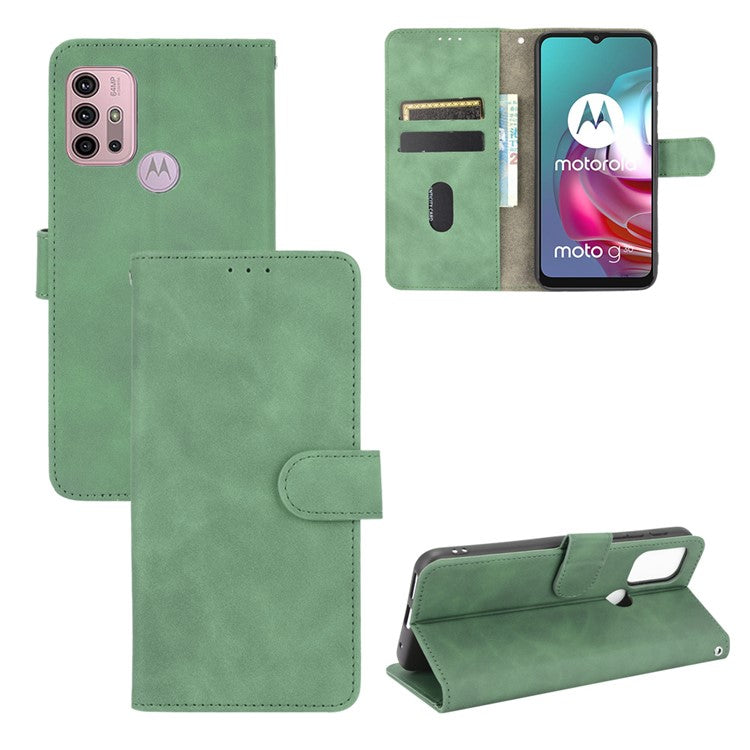 Silky Touch Leather Wallet Stand Shell Cover for Motorola Moto G30/G20 / G10 - Green