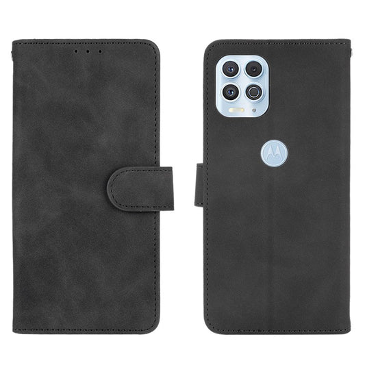 Skin-touch Folio Flip Leather Protective Shell for Motorola Edge S / Moto G100 Wallet Stand Cover - Black