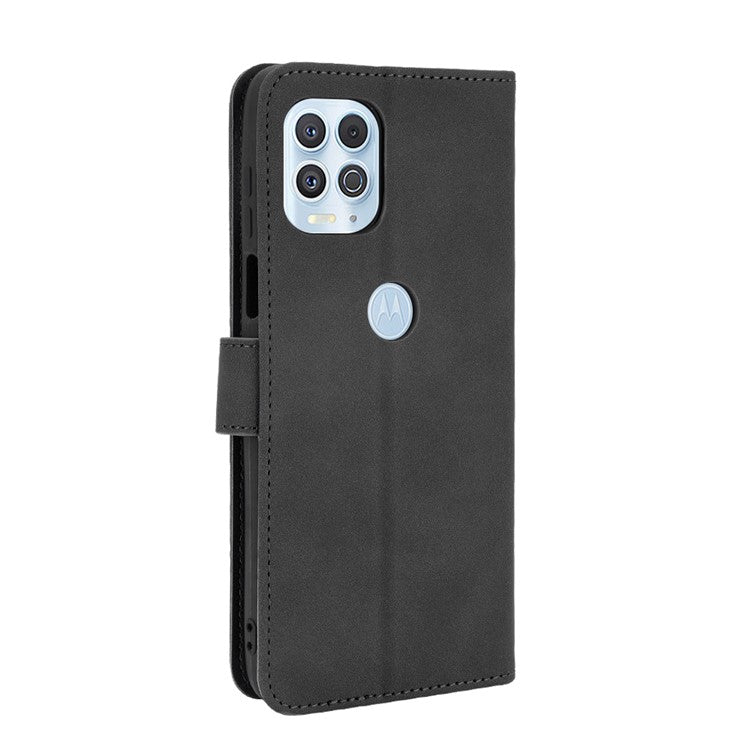 Skin-touch Folio Flip Leather Protective Shell for Motorola Edge S / Moto G100 Wallet Stand Cover - Black