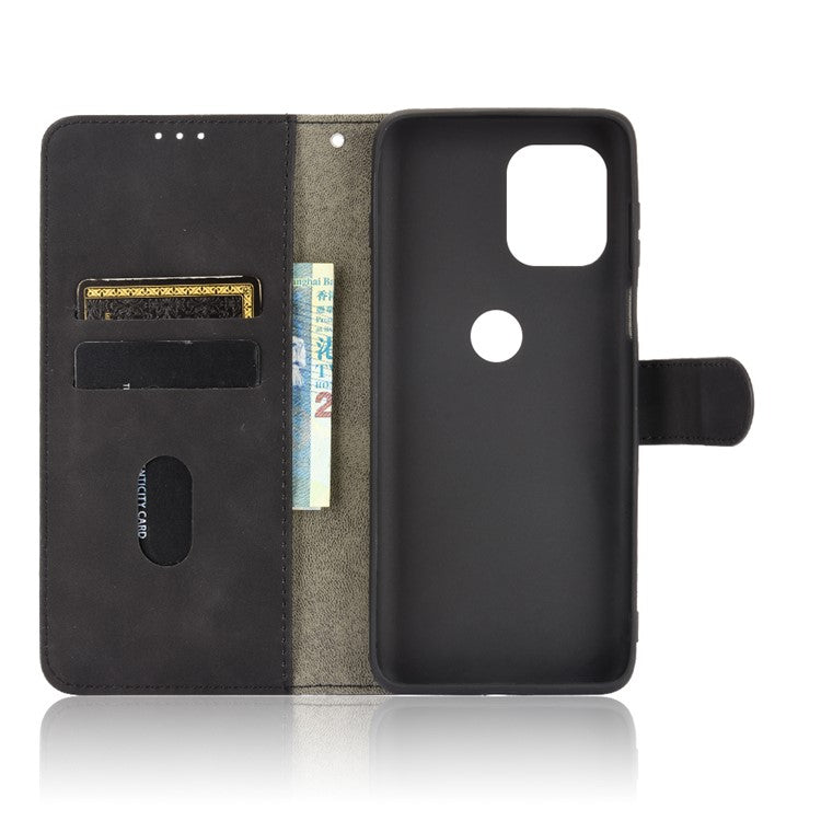 Skin-touch Folio Flip Leather Protective Shell for Motorola Edge S / Moto G100 Wallet Stand Cover - Black