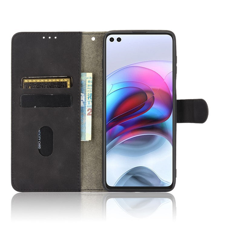 Skin-touch Folio Flip Leather Protective Shell for Motorola Edge S / Moto G100 Wallet Stand Cover - Black