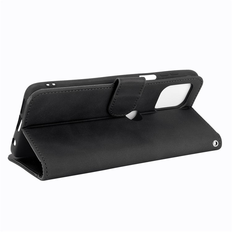 Skin-touch Folio Flip Leather Protective Shell for Motorola Edge S / Moto G100 Wallet Stand Cover - Black