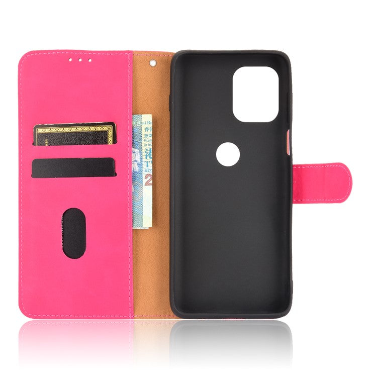 Skin-touch Folio Flip Leather Protective Shell for Motorola Edge S / Moto G100 Wallet Stand Cover - Rose