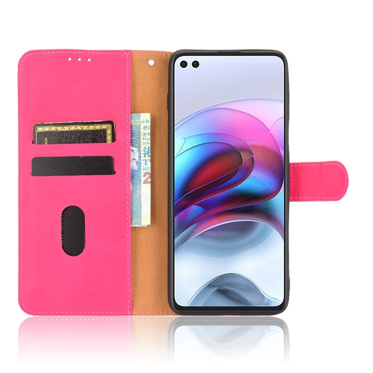 Skin-touch Folio Flip Leather Protective Shell for Motorola Edge S / Moto G100 Wallet Stand Cover - Rose
