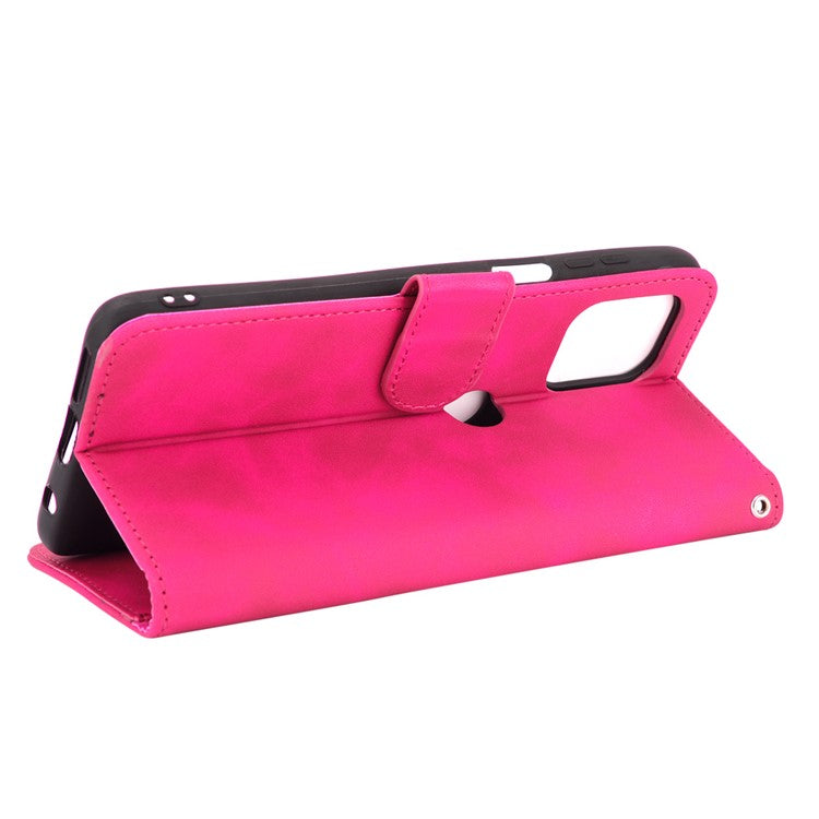 Skin-touch Folio Flip Leather Protective Shell for Motorola Edge S / Moto G100 Wallet Stand Cover - Rose