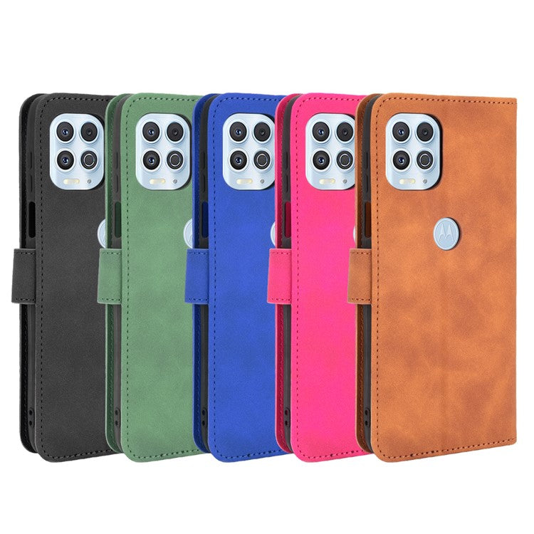 Skin-touch Folio Flip Leather Protective Shell for Motorola Edge S / Moto G100 Wallet Stand Cover - Rose
