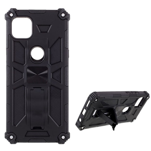 Armor Shockproof Kickstand PC TPU Phone Case with Magnetic Metal Sheet for Motorola One 5G Ace - Black