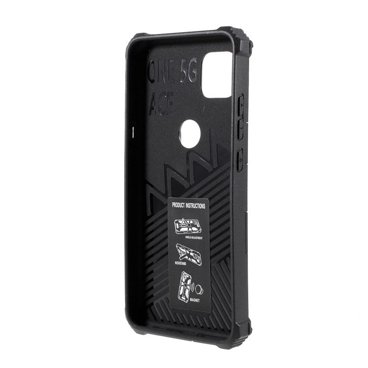 Armor Shockproof Kickstand PC TPU Phone Case with Magnetic Metal Sheet for Motorola One 5G Ace - Black